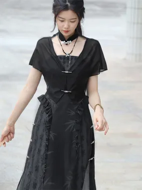 Chinese Style Lolita Outfits Black Sleeveless Overcoat Oversleeves Accessory